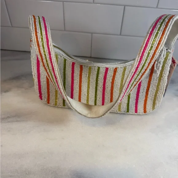 Viral Handcrafted in India Colorful Striped Beaded Shoulder Bag Jellyfish Charm - Picture 5 of 8